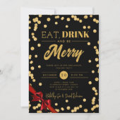 Eet, Drink Be Merry Gold Glitter Xmas Ribbon Zwart Kaart (Voorkant)