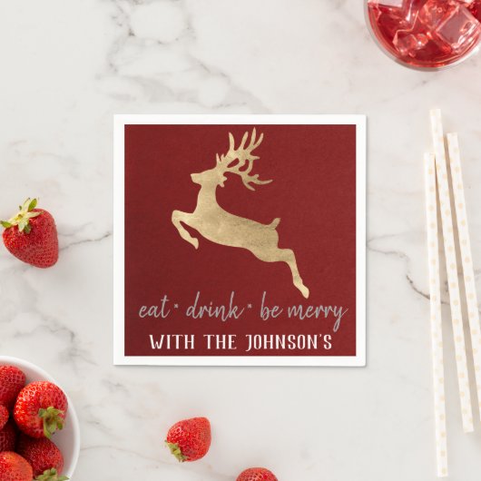 Eet Drink Be Merry Gold Rendier Bourgondië Grey Servet (Insitu)