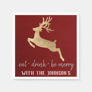 Eet Drink Be Merry Gold Rendier Bourgondië Grey Servet