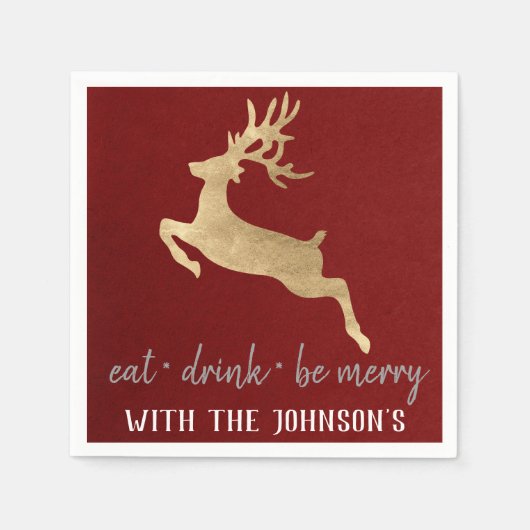 Eet Drink Be Merry Gold Rendier Bourgondië Grey Servet (Voorkant)