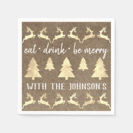 Eet Drink Be Merry Gold Rendier Kraft Brons Wit Servet