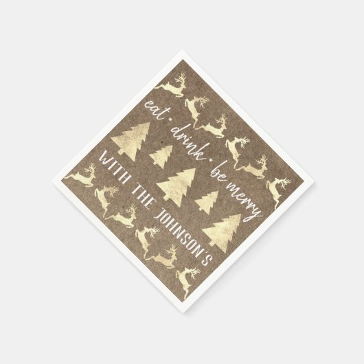 Eet Drink Be Merry Gold Rendier Kraft Brons Wit Servet (Hoek)