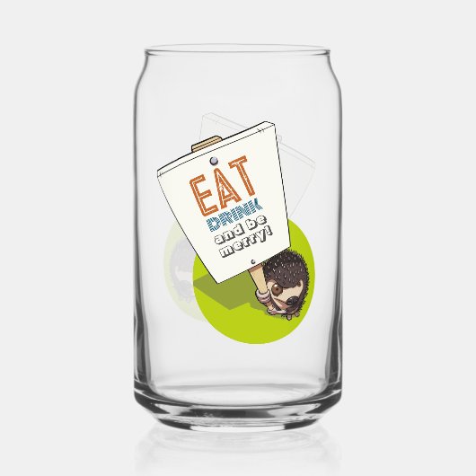 Eet Drink & Be Merry Hedgehog Picket Sign Blikvorm Glas (Voorkant)
