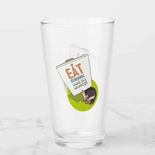Eet Drink & Be Merry Hedgehog Picket Sign Glas (Achterkant)