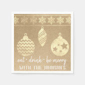 Eet Drink Be Merry Kraft Lux Wit Goud Sneeuwvlokke Servet (Voorkant)