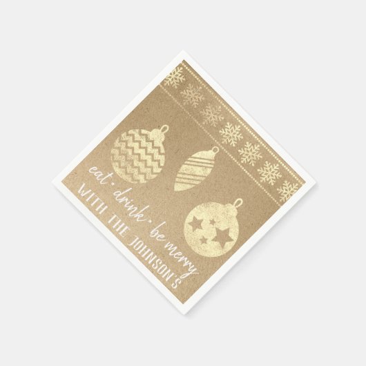 Eet Drink Be Merry Kraft Lux Wit Goud Sneeuwvlokke Servet (Hoek)