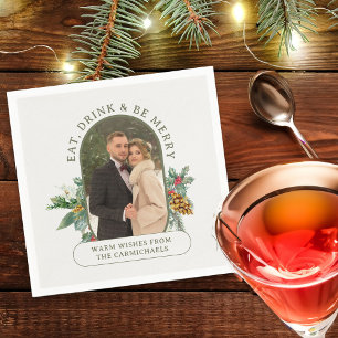 Eet Drink & Be Merry Lozenge Shape Foto Kerstmis Servet