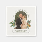 Eet Drink & Be Merry Lozenge Shape Foto Kerstmis Servet (Voorkant)