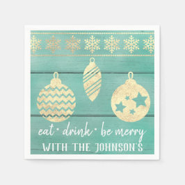 Eet Drink Be Merry Mint Wood Wit Goud Sneeuwvlokke Servet