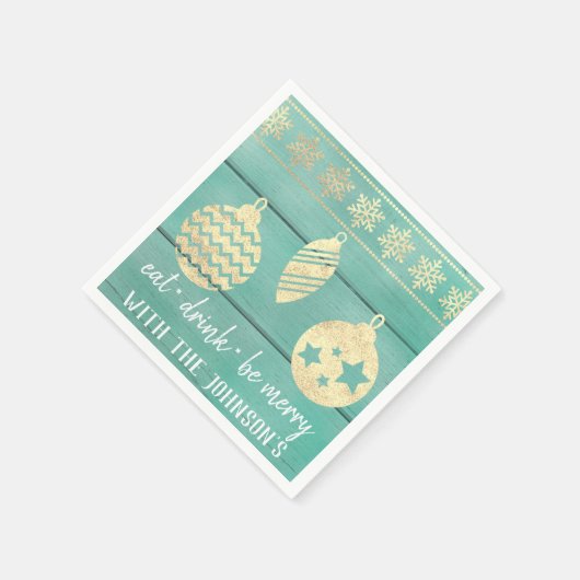 Eet Drink Be Merry Mint Wood Wit Goud Sneeuwvlokke Servet (Hoek)