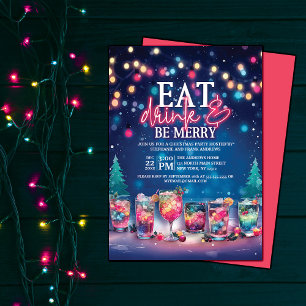 Eet, Drink, & Be Merry Neon Lights Kerstfeest Kaart