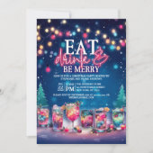 Eet, Drink, & Be Merry Neon Lights Kerstfeest Kaart (Voorkant)