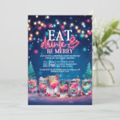 Eet, Drink, & Be Merry Neon Lights Kerstfeest Kaart (Staand voorkant)