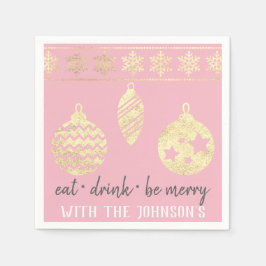 Eet Drink Be Merry Pink White Gold Sneeuwvlokken Servet
