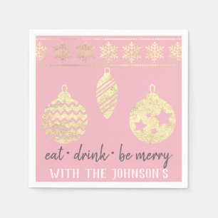 Eet Drink Be Merry Pink White Gold Sneeuwvlokken Servet