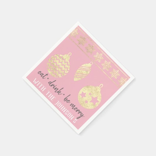 Eet Drink Be Merry Pink White Gold Sneeuwvlokken Servet (Hoek)