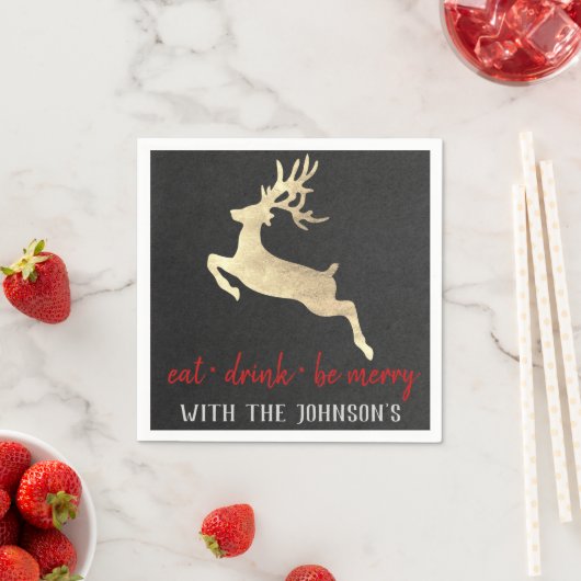 Eet Drink Be Merry Rendier GraphiteRed Kraft Gold Servet (Insitu)