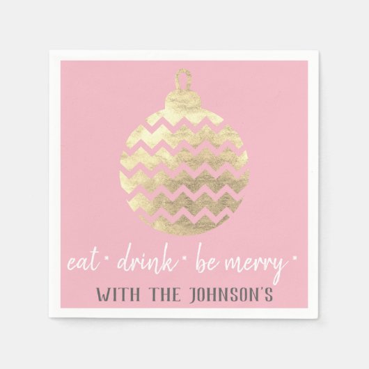 Eet Drink Be Merry Roze Grijs Wit Goud Feestdagen Servet (Voorkant)