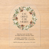 Eet Drink Be Merry Waterverf krans feestdag Acryl Uitnodigingen (Voorkant)