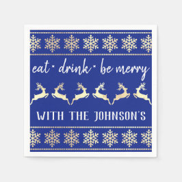 Eet Drink Be Merry White Gold Rendier Blue Indigo Servet