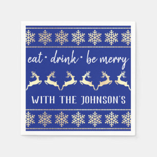 Eet Drink Be Merry White Gold Rendier Blue Indigo Servet