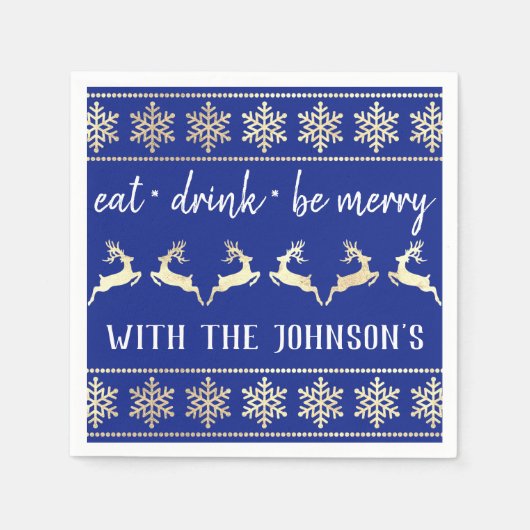 Eet Drink Be Merry White Gold Rendier Blue Indigo Servet (Voorkant)