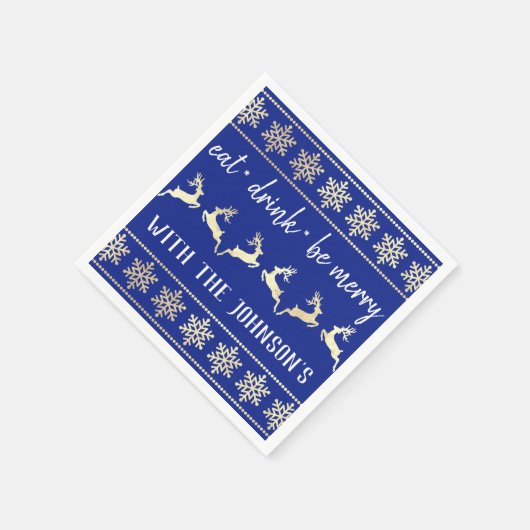 Eet Drink Be Merry White Gold Rendier Blue Indigo Servet (Hoek)