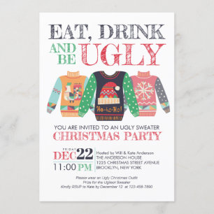 Eet Drink Be Ugly Sweater Christmas Holiday Party Kaart