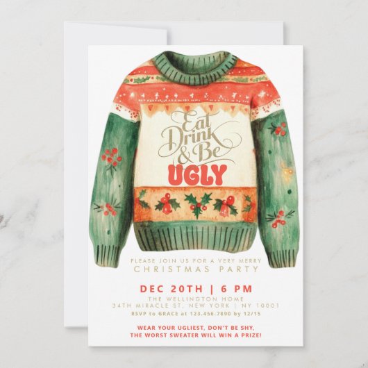Eet Drink & Be Ugly Sweater Kerstfeest Kaart (Voorkant)