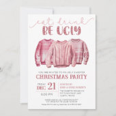 Eet Drink Be Ugly Sweater Roze Kerstfeest Kaart (Voorkant)
