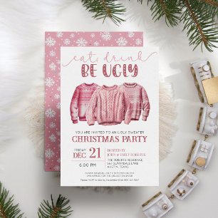 Eet Drink Be Ugly Sweater Roze Kerstfeest Kaart