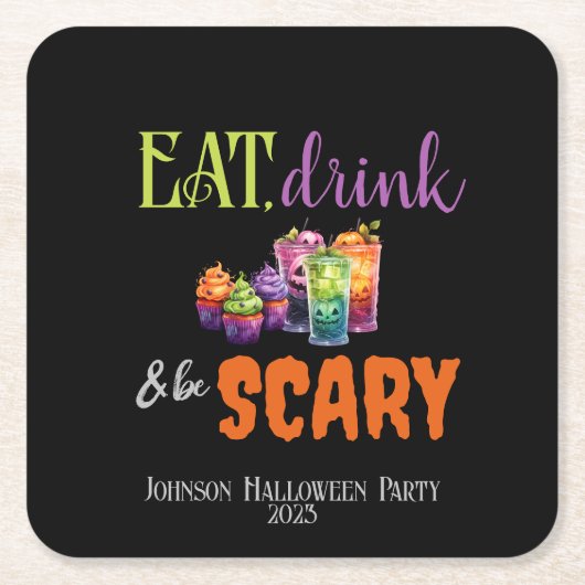 Eet, Drink & Ben Enge Halloween Party Neon Retro Kartonnen Onderzetters (Voorkant)
