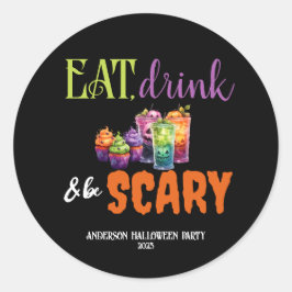 Eet, Drink & Ben Enge Halloween Party Neon Retro Ronde Sticker