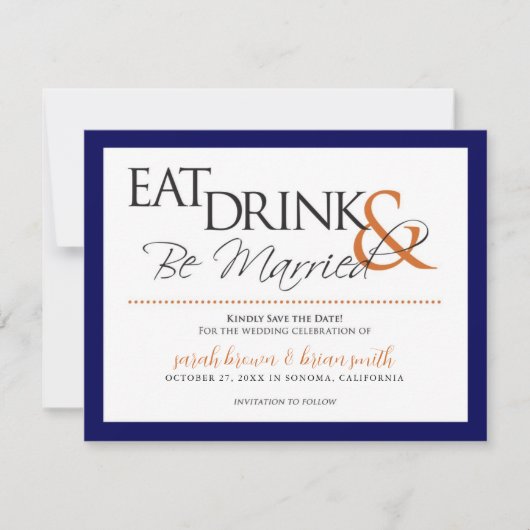 Eet, Drink & Ben getrouwd bruiloft Save the Date (Voorkant)