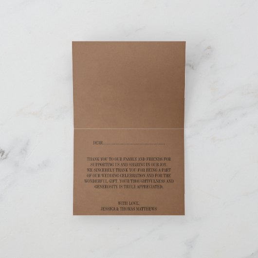 Eet, drink & ben het Gehuwde Rustieke Huwelijk van Bedankkaart (Binnen)