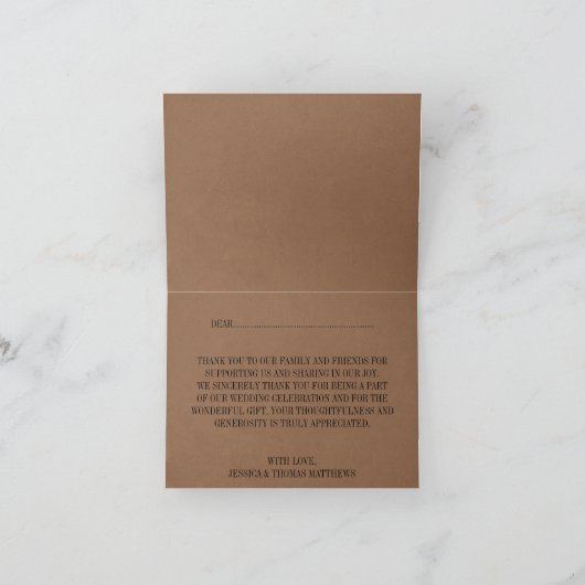 Eet, drink & ben het Gehuwde Rustieke Huwelijk van Bedankkaart (Binnen)