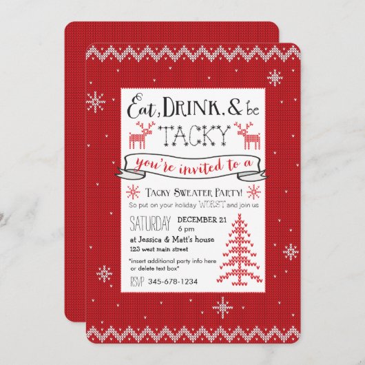 Eet, Drink & ben Tacky Sweater Party nodigt uit Kaart (Voorkant / Achterkant)