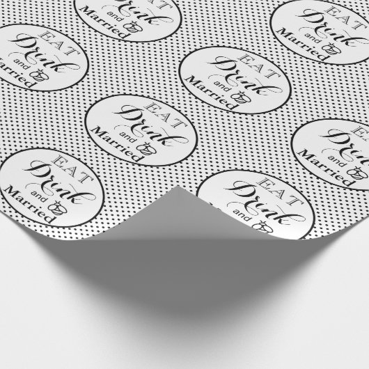 Eet drink bij getrouwde leuke humor cadeaupapier (Hoek)