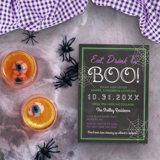 Eet Drink & Boo! | Chalkboard Halloween Party Kaart