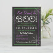 Eet Drink & Boo! | Chalkboard Halloween Party Kaart (Staand voorkant)