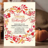 Eet Drink Dankbaar Krans Thanksgiving Uitnodiging
