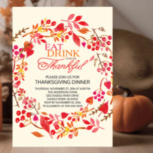 Eet Drink Dankbaar Krans Thanksgiving Uitnodiging