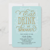 Eet Drink Douche Bruids Douche Uitnodiging Blauw (Voorkant)