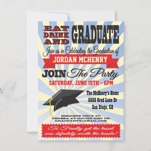 Eet, Drink en Afstuderen! Afstudeeruitnodigingen Kaart (Voorkant)