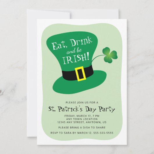 Eet, Drink en be Irish St. Patrick's Day Party Kaart (Voorkant)