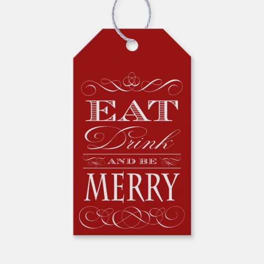 Eet Drink en Be Merry Holiday Dinner Party Gift Cadeaulabel (Voorkant)