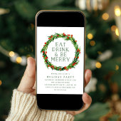 Eet Drink en Be Merry Wreath Holiday Party Kaart
