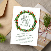 Eet Drink en Be Merry Wreath Holiday Party Kaart