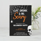 Eet Drink en Be Scary Halloween Party Zwart Kaart (Staand voorkant)