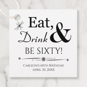 Eet Drink en Be Sixty MCM Retro 60e verjaardag Bedankjes Labels